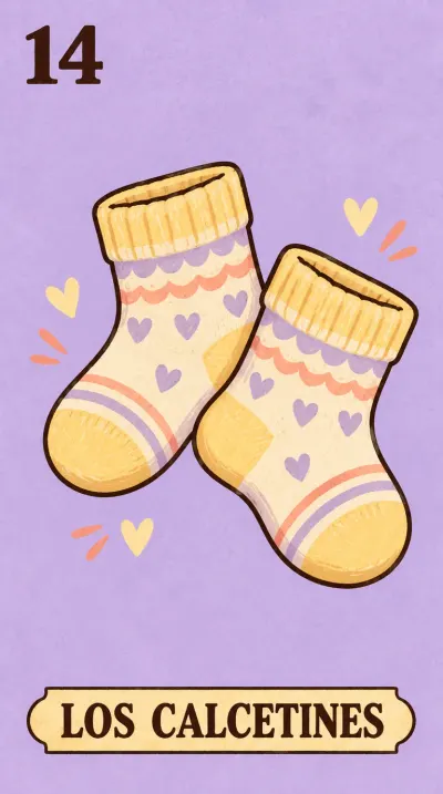 Los Calcetines, carta 14 de la lotería de baby shower