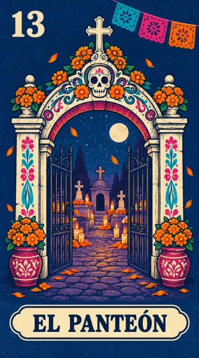 El Panteón, carta 13 de la lotería de Día de Muertos