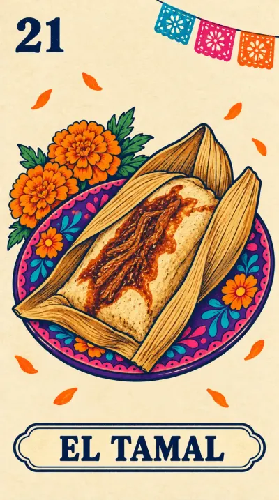 El Tamal, carta 21 de la lotería de Día de Muertos