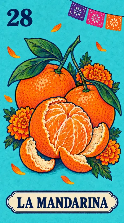 La Mandarina, carta 28 de la lotería de Día de Muertos