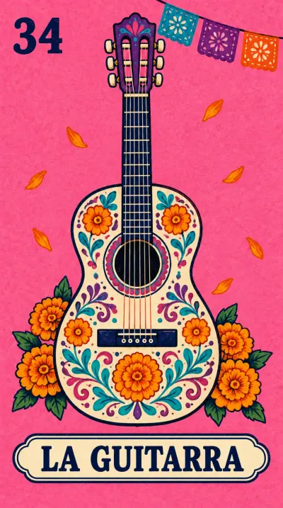 La Guitarra, carta 34 de la lotería de Día de Muertos