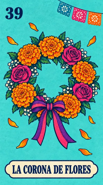 La Corona de Flores, carta 39 de la lotería de Día de Muertos